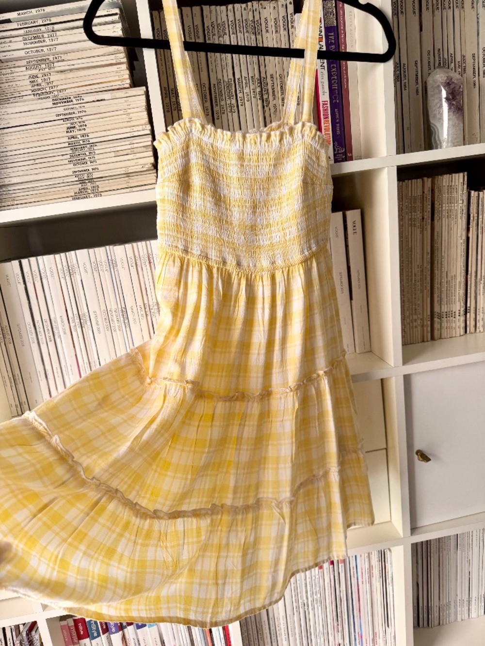 Hollister Yellow White Plaid Smocked Summer Cottagecore Mini Dress or Skirt NWT
